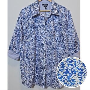 Chaps No Iron Floral Button Down Shirt Plus 2X Spring Summer Coastal 3/4 Sleeve